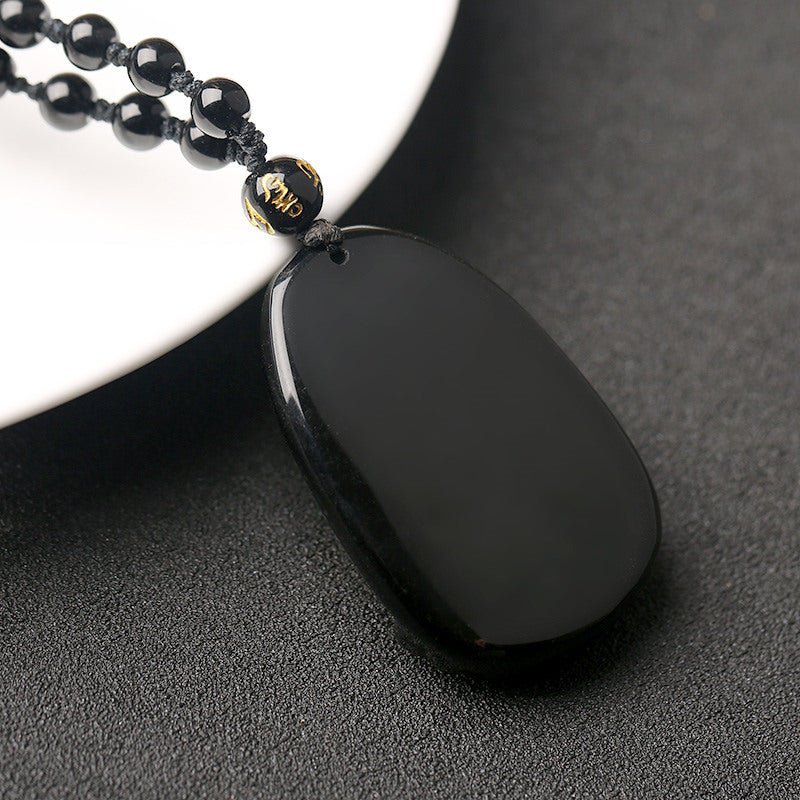 Fortune Lotus Obsidian Patronus Pendant – Natural Crystal Talisman for Protection & Strength – Necklace for tags