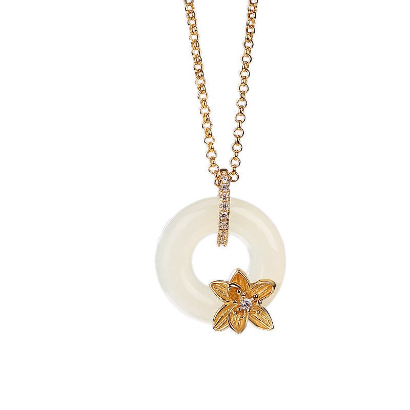 Fortune Lotus S925 Sterling Silver Gold-Plated Hetian Jade Flower Peace Buckle Necklace – Timeless Symbol of Harmony Bracelet
