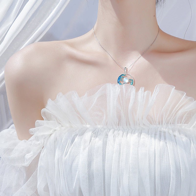 Fortune Lotus Silver Necklace Women's Sea Moon Chinese Style Jewelry – Necklace for tags