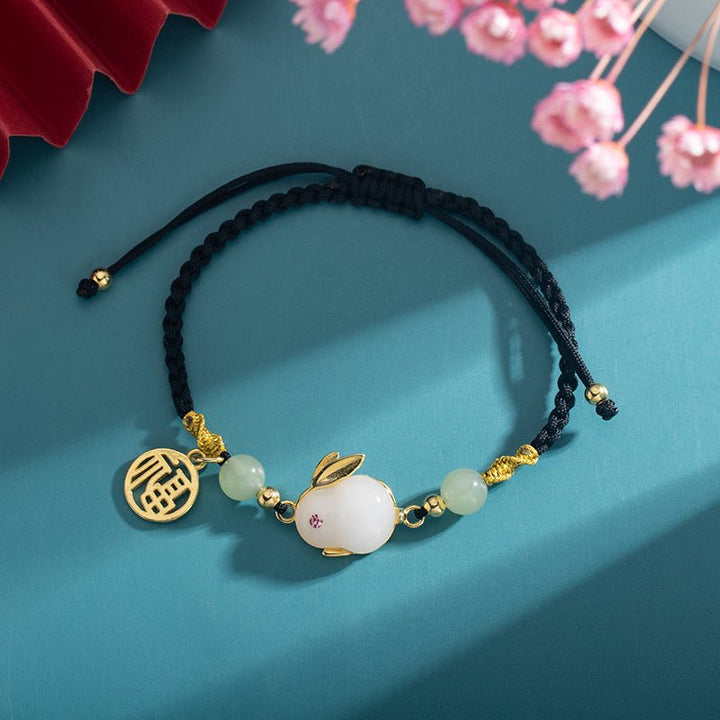 Fortune Lotus Silver - Plated Jade Rabbit Bracelet – Chinese Zodiac Jewelry for Protection &amp; Harmony – Bracelet for tags