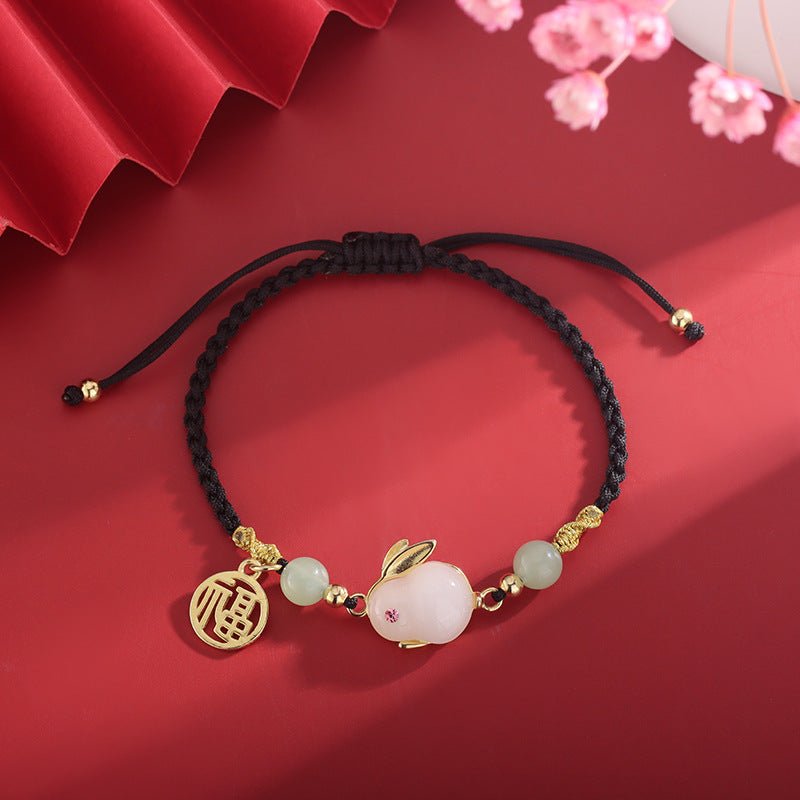 Fortune Lotus Silver - Plated Jade Rabbit Bracelet – Chinese Zodiac Jewelry for Protection &amp; Harmony – Bracelet for tags