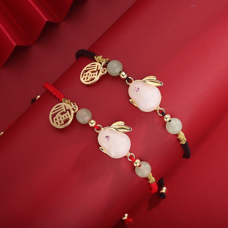 Fortune Lotus Silver - Plated Jade Rabbit Bracelet – Chinese Zodiac Jewelry for Protection &amp; Harmony – Bracelet for tags