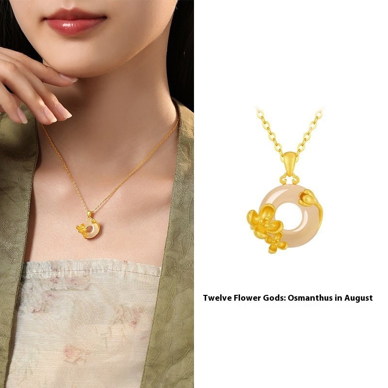 Fortune Lotus The 12 Flora Series – White Chalcedony Safety Buckle Pendant Necklace – Necklace for tags