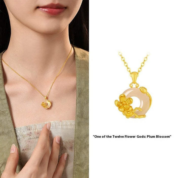 Fortune Lotus The 12 Flora Series – White Chalcedony Safety Buckle Pendant Necklace – Necklace for tags