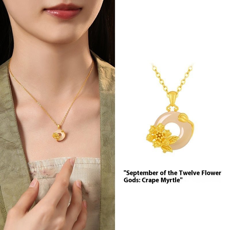 Fortune Lotus The 12 Flora Series – White Chalcedony Safety Buckle Pendant Necklace – Necklace for tags