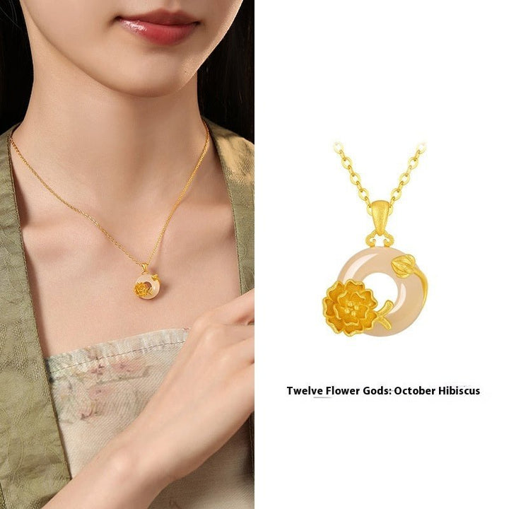 Fortune Lotus The 12 Flora Series – White Chalcedony Safety Buckle Pendant Necklace – Necklace for tags