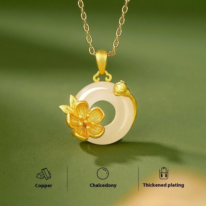 Fortune Lotus The 12 Flora Series – White Chalcedony Safety Buckle Pendant Necklace – Necklace for tags