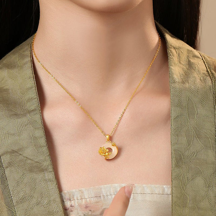 Fortune Lotus The 12 Flora Series – White Chalcedony Safety Buckle Pendant Necklace – Necklace for tags