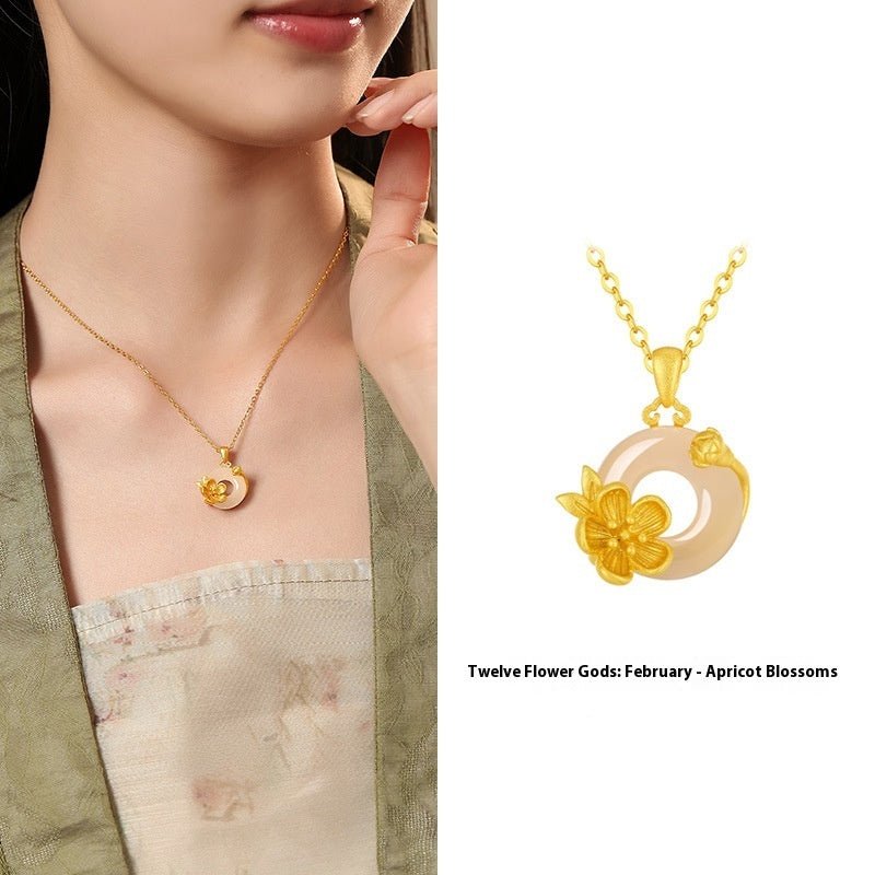 Fortune Lotus The 12 Flora Series – White Chalcedony Safety Buckle Pendant Necklace – Necklace for tags