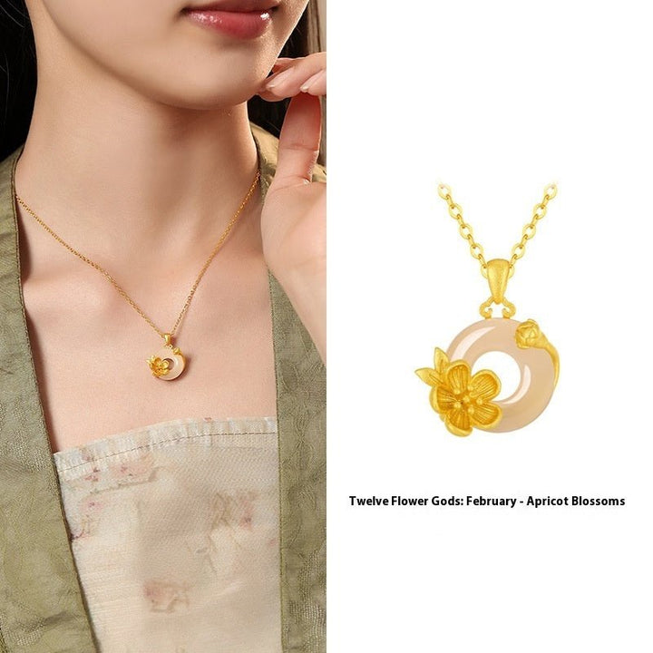 Fortune Lotus The 12 Flora Series – White Chalcedony Safety Buckle Pendant Necklace – Necklace for tags