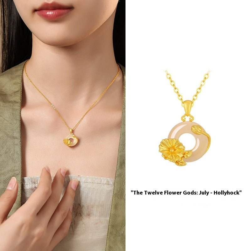 Fortune Lotus The 12 Flora Series – White Chalcedony Safety Buckle Pendant Necklace – Necklace for tags