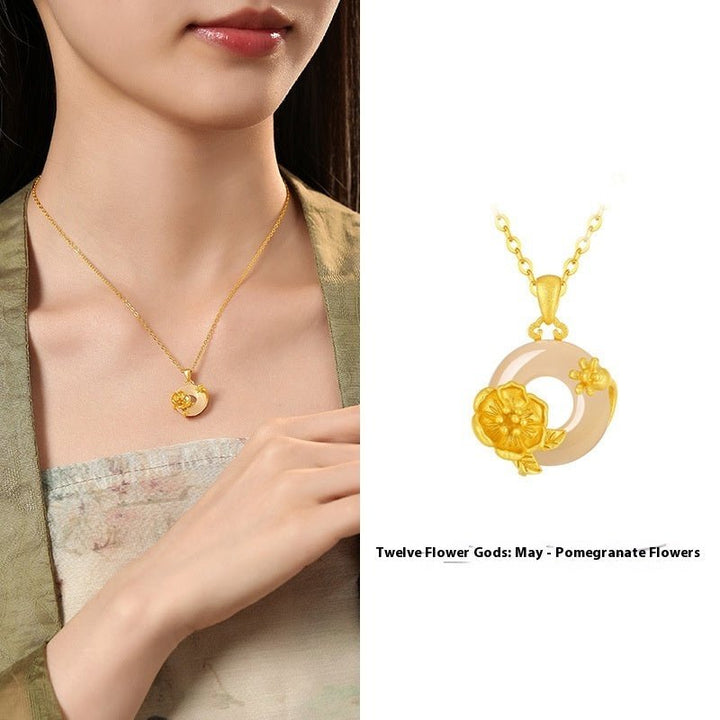 Fortune Lotus The 12 Flora Series – White Chalcedony Safety Buckle Pendant Necklace – Necklace for tags