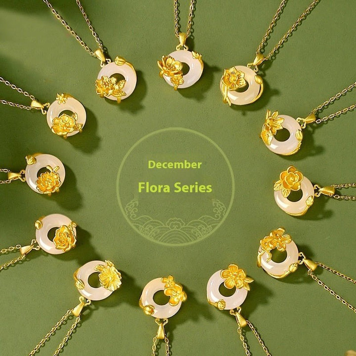 Fortune Lotus The 12 Flora Series – White Chalcedony Safety Buckle Pendant Necklace – Necklace for tags