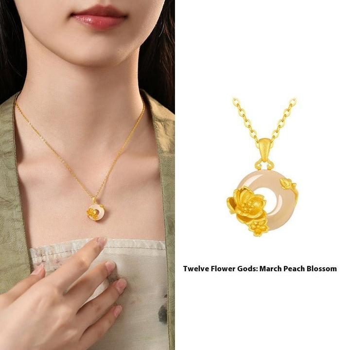 Fortune Lotus The 12 Flora Series – White Chalcedony Safety Buckle Pendant Necklace – Necklace for tags