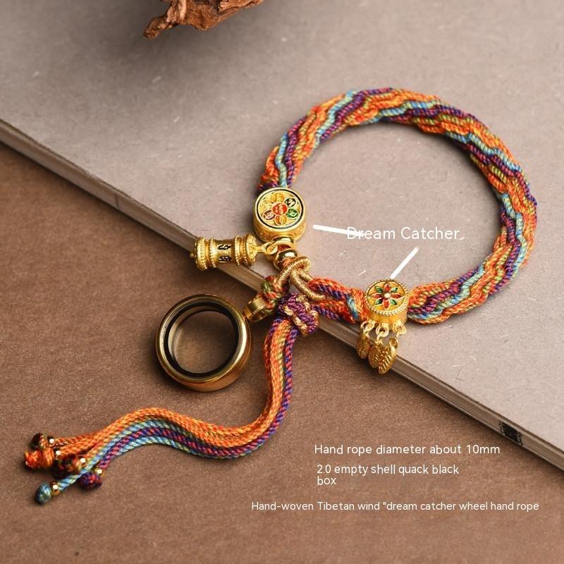 Fortune Lotus Tibetan Hand - Woven Cycle Bracelet – Multicolor Rope with Prayer Wheel Charms – Bracelet for tags