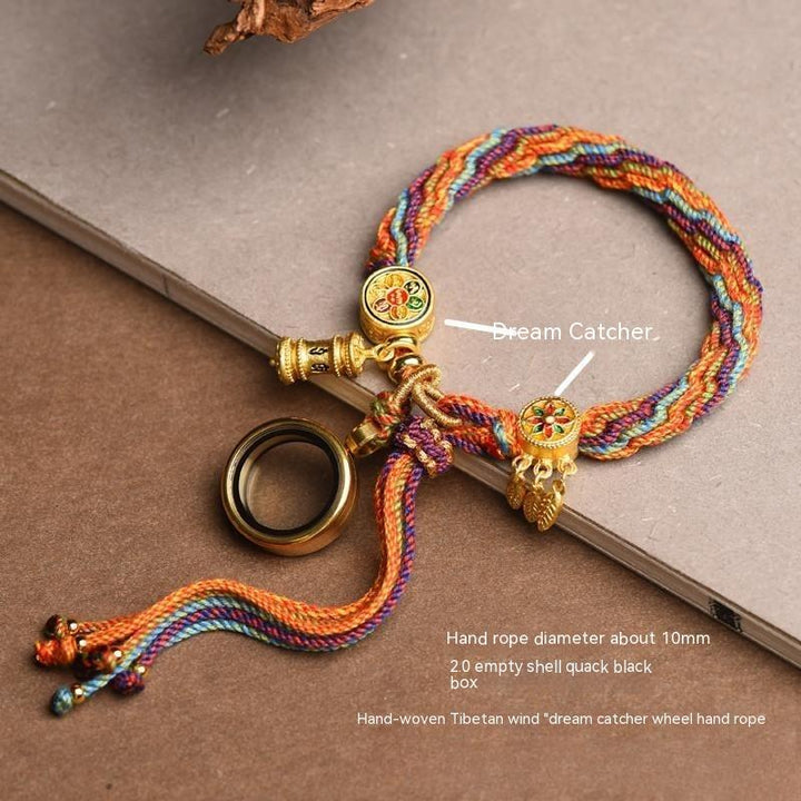 Fortune Lotus Tibetan Hand - Woven Cycle Bracelet – Multicolor Rope with Prayer Wheel Charms – Bracelet for tags