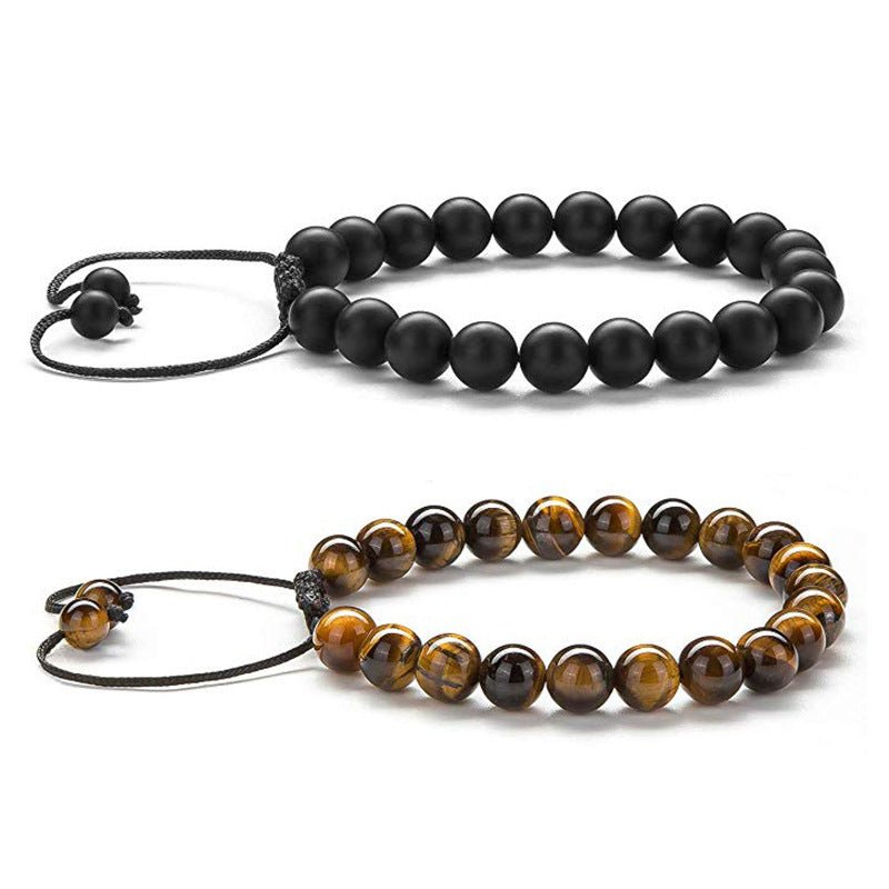 Fortune Lotus Tiger’s Eye &amp; Obsidian Couple Bracelet Set – Beaded Frosted Jewelry – Bracelet for tags