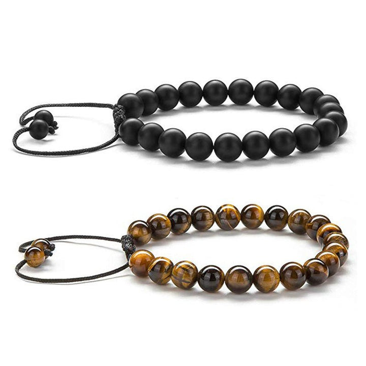 Fortune Lotus Tiger’s Eye &amp; Obsidian Couple Bracelet Set – Beaded Frosted Jewelry – Bracelet for tags
