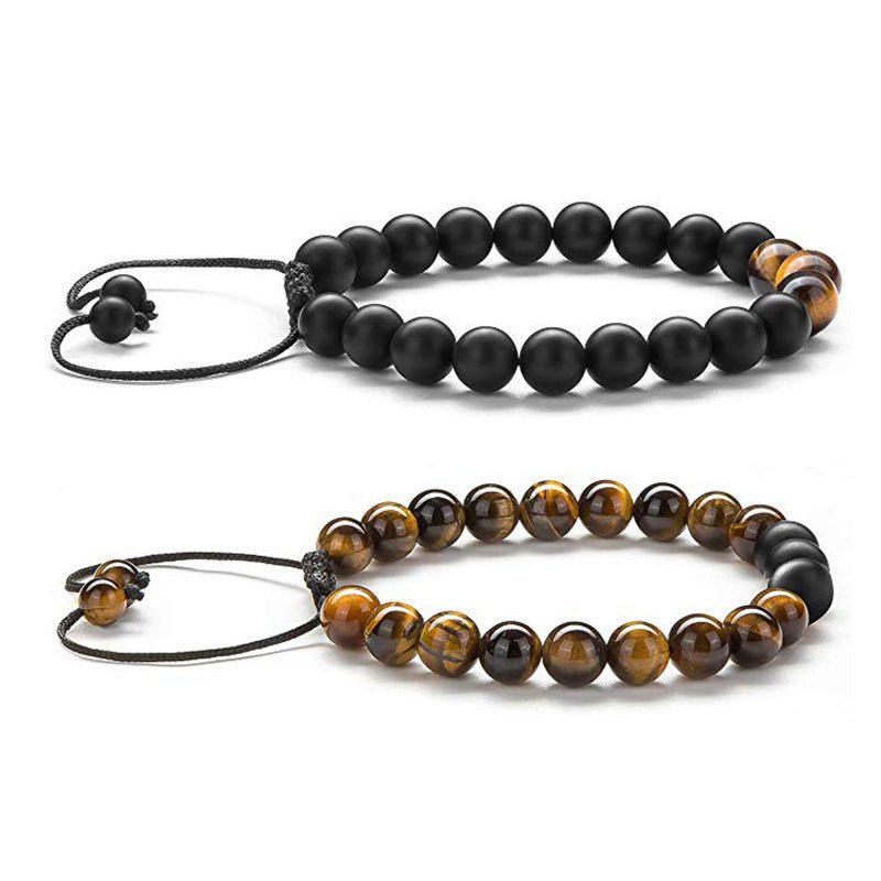 Fortune Lotus Tiger’s Eye &amp; Obsidian Couple Bracelet Set – Beaded Frosted Jewelry – Bracelet for tags