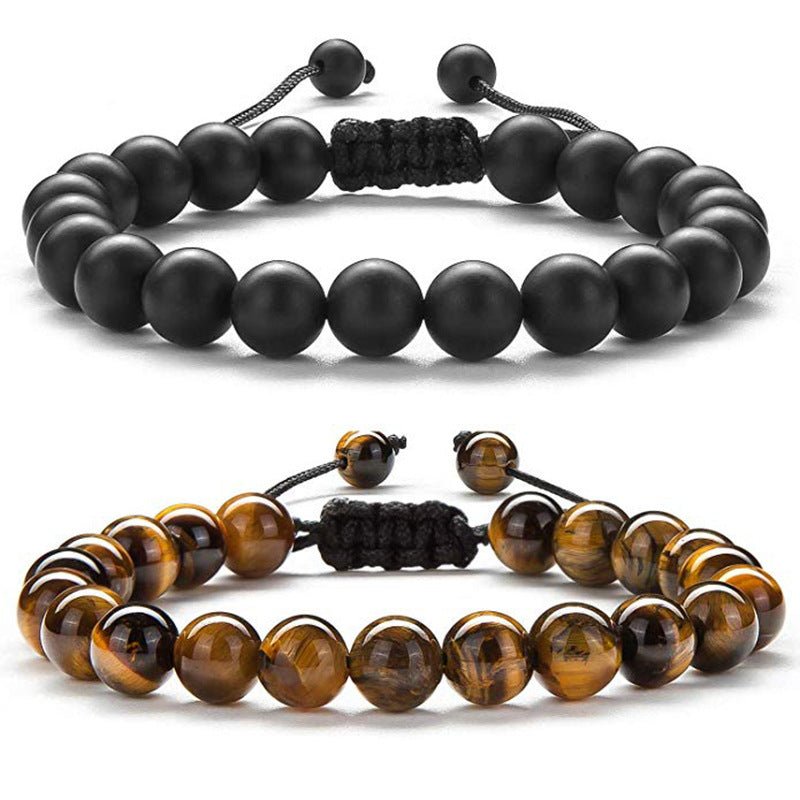 Fortune Lotus Tiger’s Eye &amp; Obsidian Couple Bracelet Set – Beaded Frosted Jewelry – Bracelet for tags