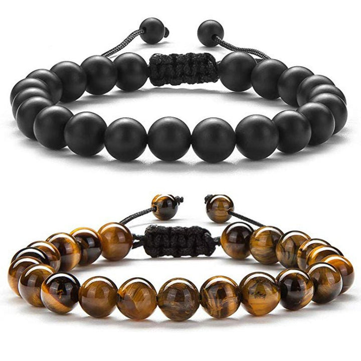 Fortune Lotus Tiger’s Eye &amp; Obsidian Couple Bracelet Set – Beaded Frosted Jewelry – Bracelet for tags