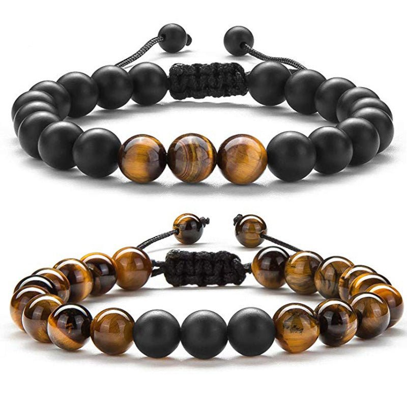 Fortune Lotus Tiger’s Eye &amp; Obsidian Couple Bracelet Set – Beaded Frosted Jewelry – Bracelet for tags