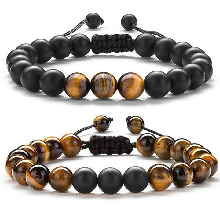 Fortune Lotus Tiger’s Eye &amp; Obsidian Couple Bracelet Set – Beaded Frosted Jewelry – Bracelet for tags