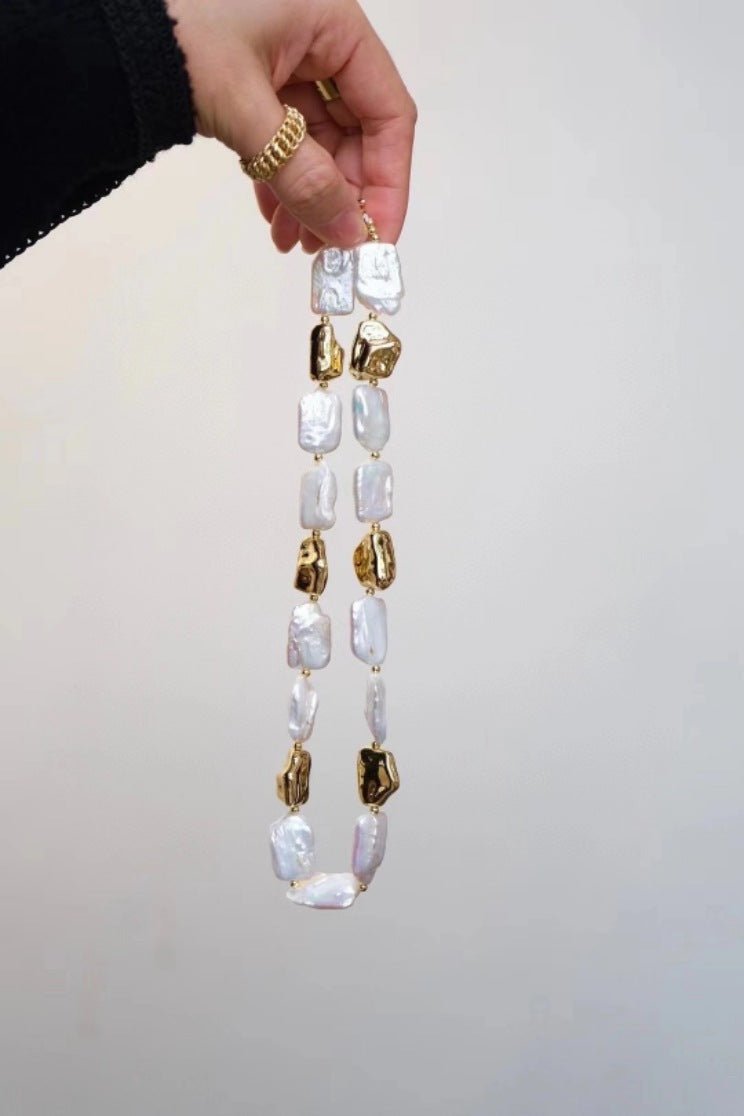 Fortune Lotus Vintage Baroque Pearl Bracelet – Square Pearl Jewelry with Gold Accents – Bracelet for tags