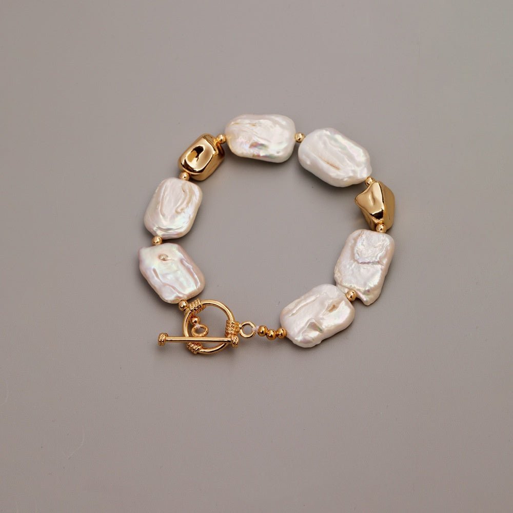 Fortune Lotus Vintage Baroque Pearl Bracelet – Square Pearl Jewelry with Gold Accents – Bracelet for tags