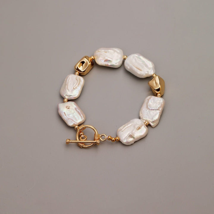 Fortune Lotus Vintage Baroque Pearl Bracelet – Square Pearl Jewelry with Gold Accents – Bracelet for tags
