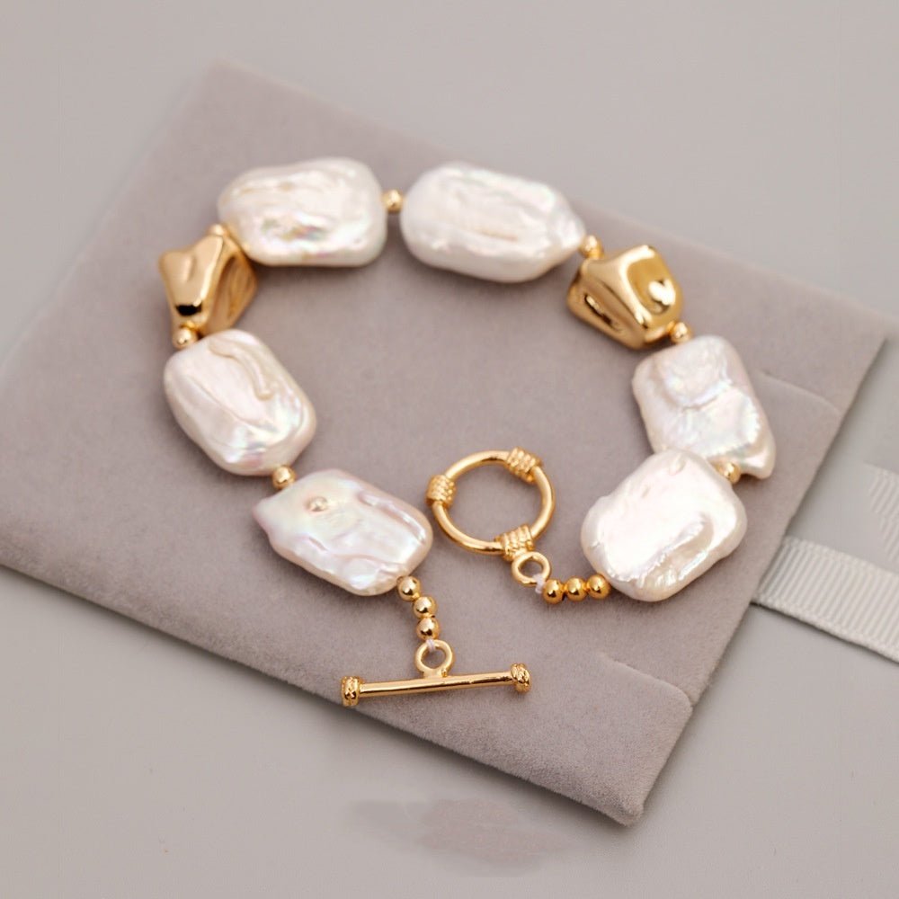 Fortune Lotus Vintage Baroque Pearl Bracelet – Square Pearl Jewelry with Gold Accents – Bracelet for tags