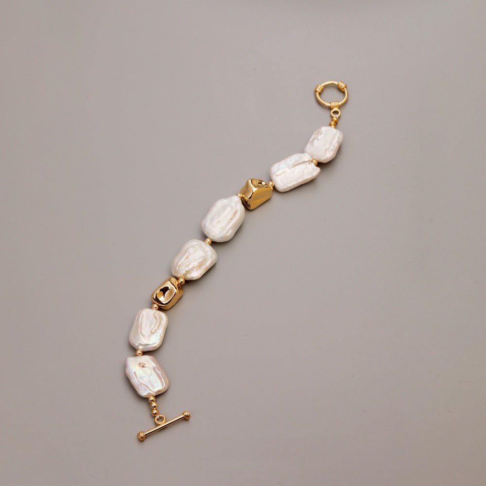 Fortune Lotus Vintage Baroque Pearl Bracelet – Square Pearl Jewelry with Gold Accents – Bracelet for tags