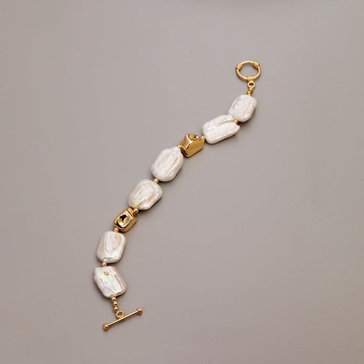 Fortune Lotus Vintage Baroque Pearl Bracelet – Square Pearl Jewelry with Gold Accents – Bracelet for tags