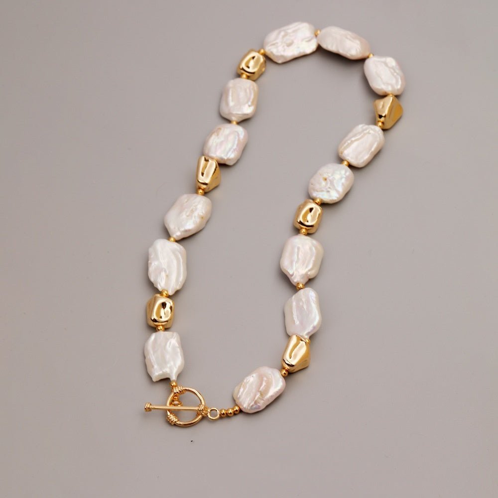 Fortune Lotus Vintage Baroque Pearl Bracelet – Square Pearl Jewelry with Gold Accents – Bracelet for tags