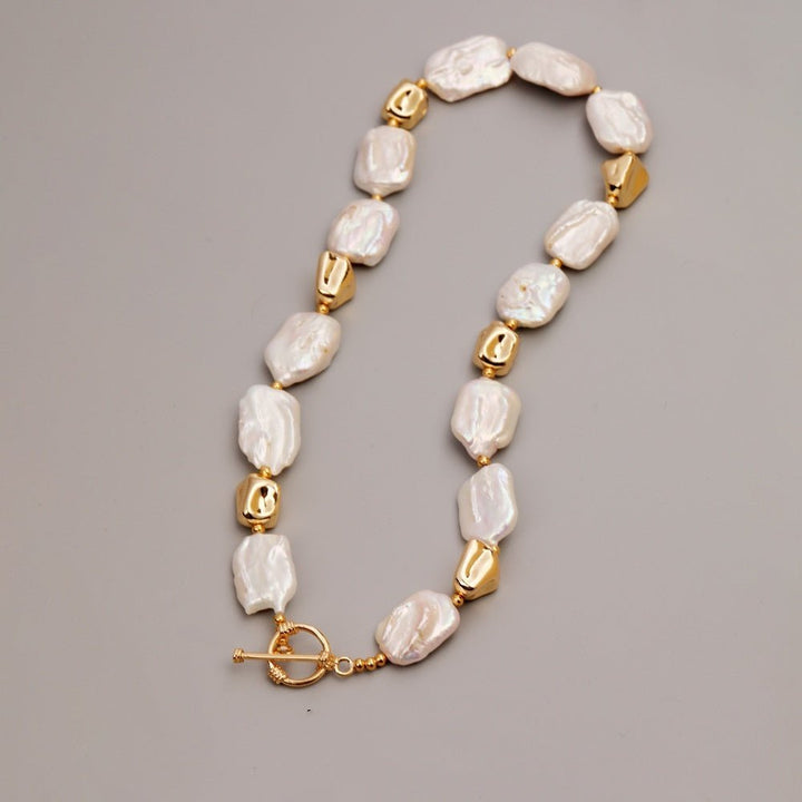 Fortune Lotus Vintage Baroque Pearl Bracelet – Square Pearl Jewelry with Gold Accents – Bracelet for tags