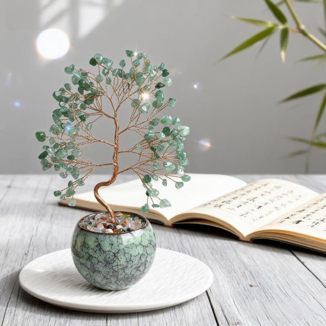 Fortune Lotus Woven Crystal Pachira Macrocarpa – Feng Shui Wealth Tree Ornament for Home &amp; Office – Home Decor for tags