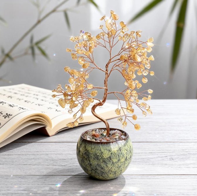 Fortune Lotus Woven Crystal Pachira Macrocarpa – Feng Shui Wealth Tree Ornament for Home &amp; Office – Home Decor for tags