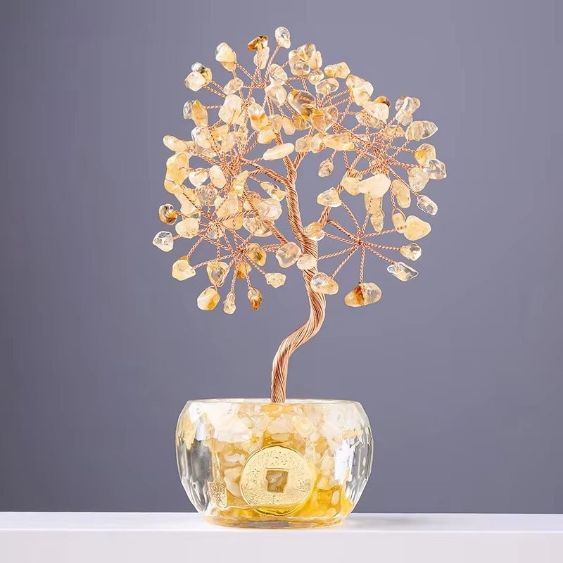 Fortune Lotus Woven Crystal Pachira Macrocarpa – Feng Shui Wealth Tree Ornament for Home &amp; Office – Home Decor for tags