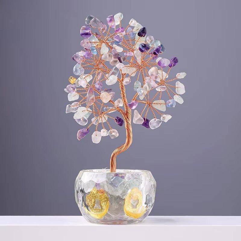 Fortune Lotus Woven Crystal Pachira Macrocarpa – Feng Shui Wealth Tree Ornament for Home &amp; Office – Home Decor for tags
